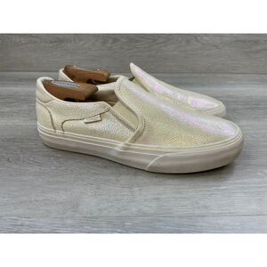 Vans Asher Deluxe Women's Sneaker Skateboard 8 White Flat Athletic Shoes